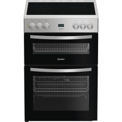 Indesit IDE6VDCS1 60cm Electric Double Cooker with Ceramic Hob - Silver
