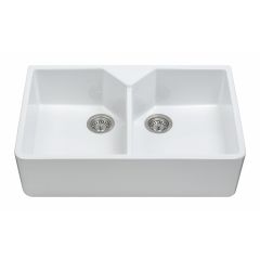 CDA KC12WH Ceramic Belfast Double Bowl Sink