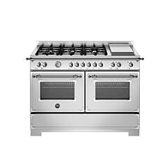 Bertazzoni HER126G2EXT2 Heritage 120cm Range Cooker Twin Oven with Griddle Dual Fuel Stainless Steel