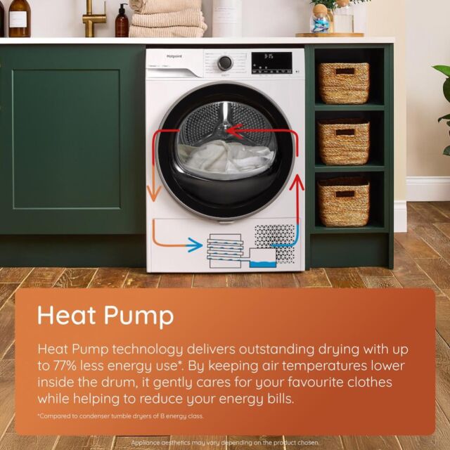 Hotpoint CHD84MWBSUK Fabric Care Freestanding 8kg Heat Pump Tumble Dryer with HomeWhiz