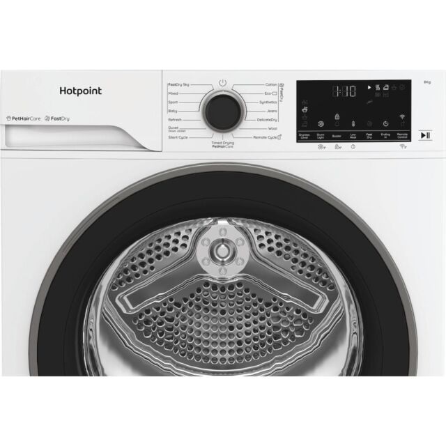 Hotpoint CHD84MWBSUK Fabric Care Freestanding 8kg Heat Pump Tumble Dryer with HomeWhiz