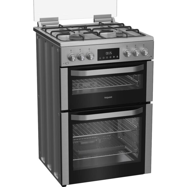 Hotpoint HDG6GDCX Freestanding 60cm Gas Cooker with Double Oven
