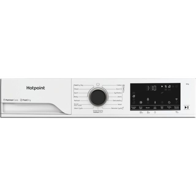 Hotpoint CHD84MWBSUK Fabric Care Freestanding 8kg Heat Pump Tumble Dryer with HomeWhiz