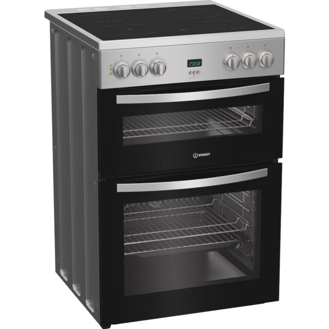 Indesit IDE6VDCS1 60cm Electric Double Cooker with Ceramic Hob - Silver