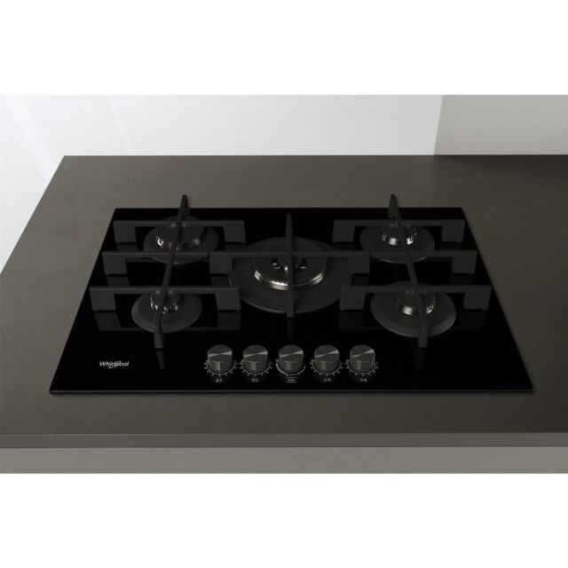 Whirlpool GOWL 758/NB W Collection Hob 5 Burners Gas on Glass 75cm - Black