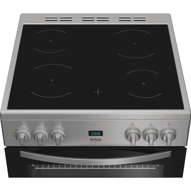 Indesit IDE6VDCS1 60cm Electric Double Cooker with Ceramic Hob - Silver