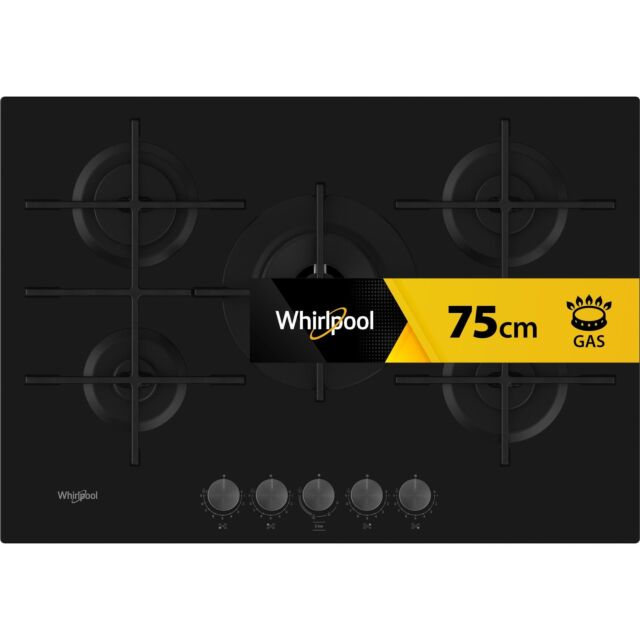 Whirlpool GOWL 758/NB W Collection Hob 5 Burners Gas on Glass 75cm - Black