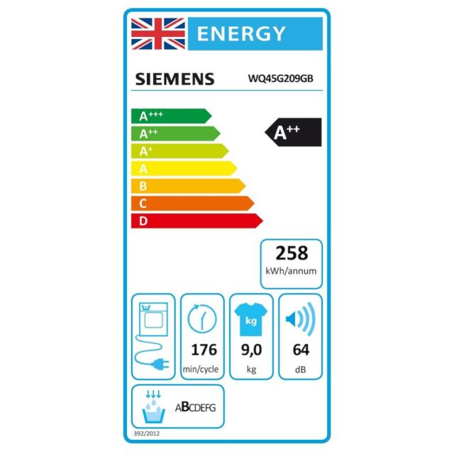 Siemens WQ45G209GB, Heat pump tumble dryer