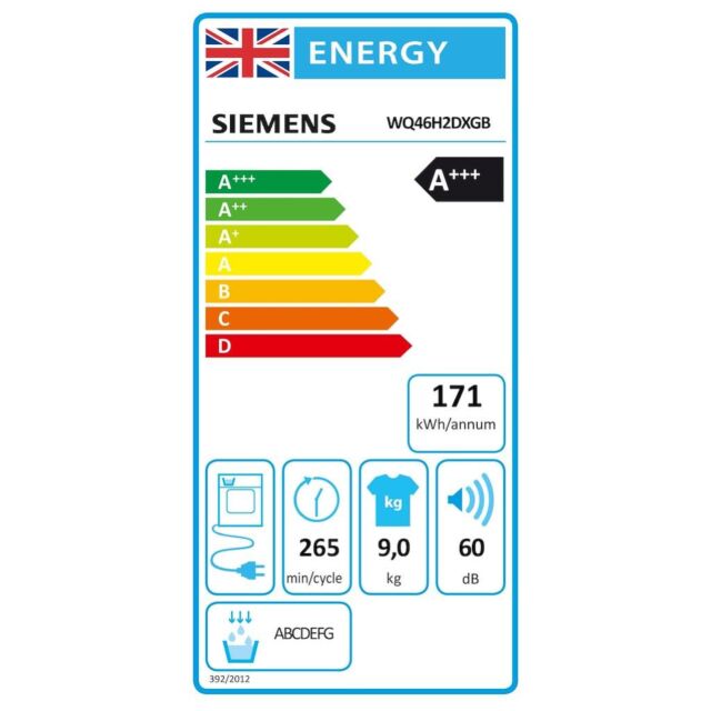 Siemens WQ46H2DXGB, Heat pump tumble dryer