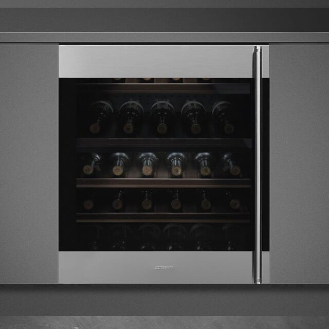 Smeg CVI338LX3 60cm Classic Undercounter Wine Cooler with Left Hand Hinge, Stainless Steel