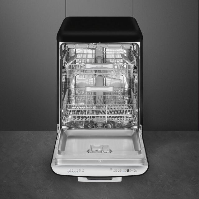 Smeg DFFABBL 60cm 50s Style Freestanding Dishwasher, Black