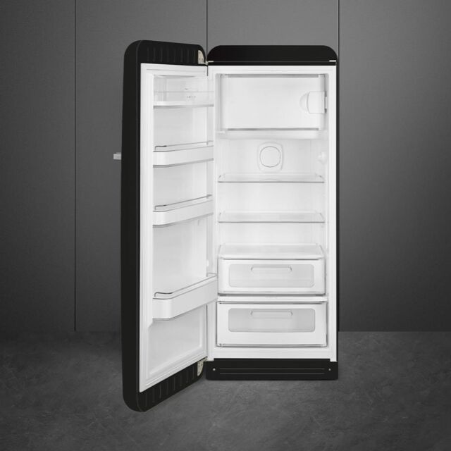 Smeg FAB28LBL5UK 60cm 50s Style Left Hand Hinge Fridge with Icebox, Black