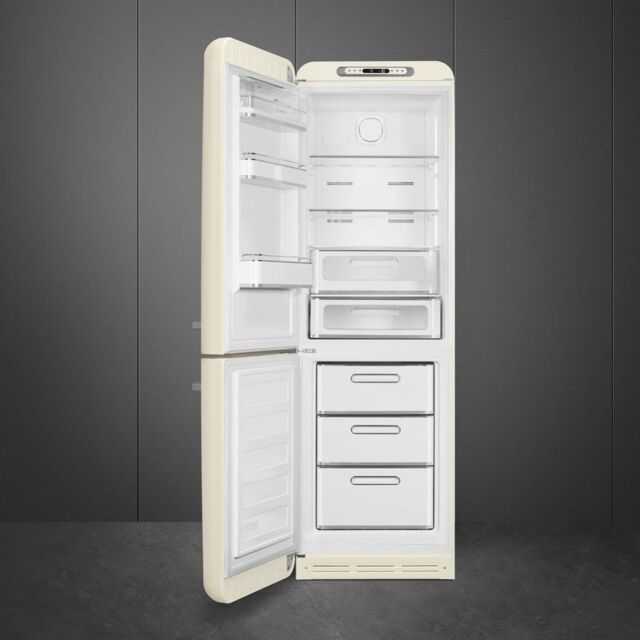 Smeg FAB32LCR5UK 60cm 50s Style Left Hand Hinge Fridge over Freezer, Cream