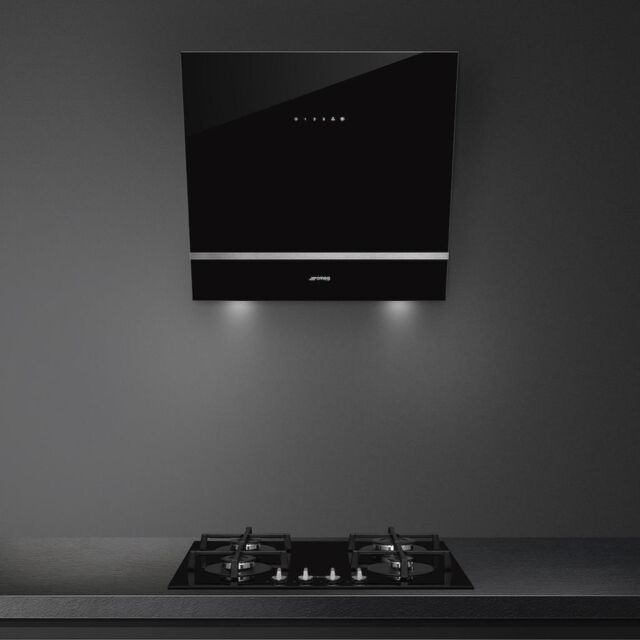 Smeg KV26N 60cm Angled Chimney Hood, Black Glass