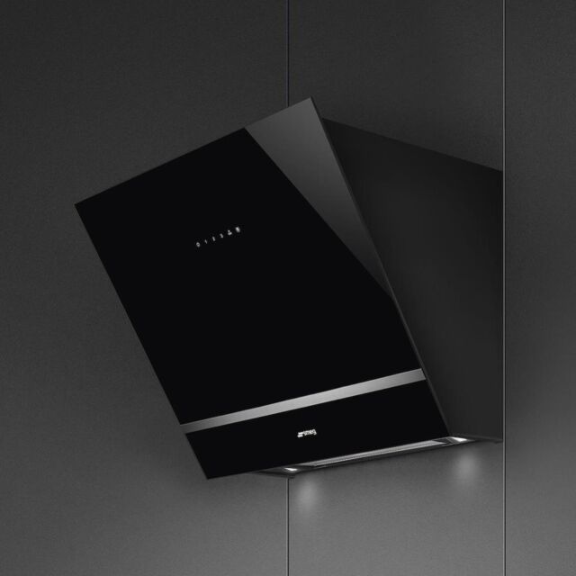 Smeg KV26N 60cm Angled Chimney Hood, Black Glass