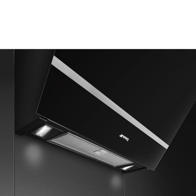 Smeg KV26N 60cm Angled Chimney Hood, Black Glass