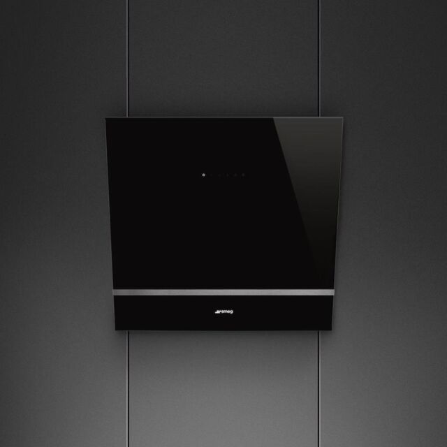 Smeg KV26N 60cm Angled Chimney Hood, Black Glass