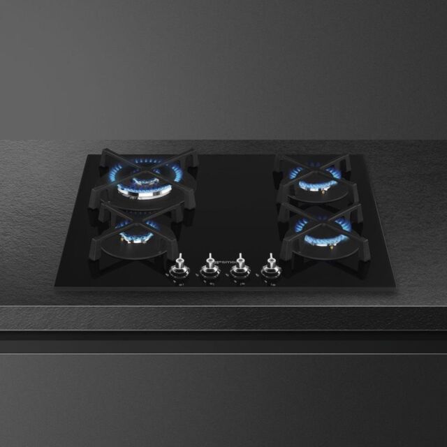 Smeg PV364N 65cm Classic Gas Hob in Black Gas on Glass on Steel
