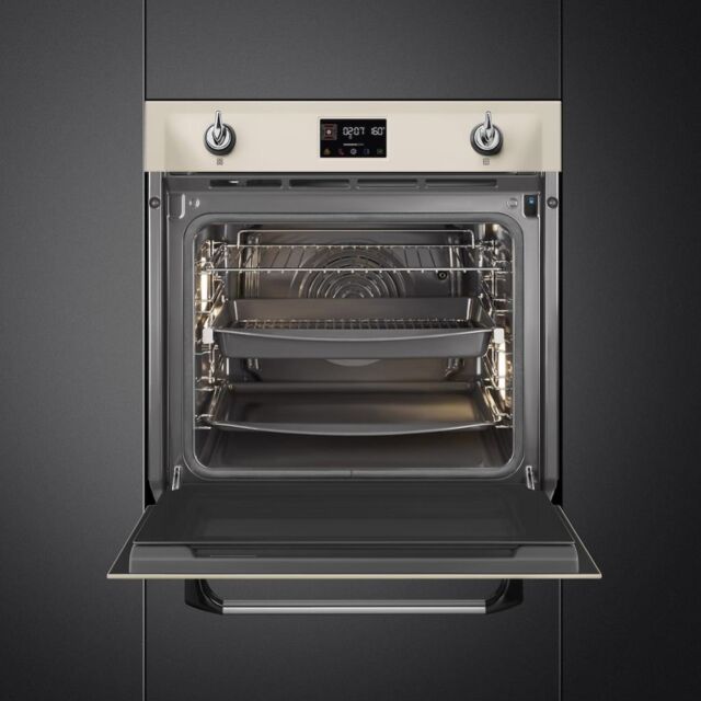 Smeg SOP6902S2PP 60cm Victoria Pyrolytic SteamOne Single Oven, Cream