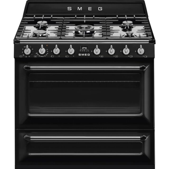 Smeg TR90BL2 90cm Victoria Dual Fuel Range Cooker, Black