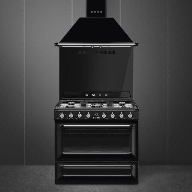 Smeg TR90BL2 90cm Victoria Dual Fuel Range Cooker, Black