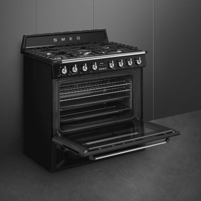 Smeg TR90BL2 90cm Victoria Dual Fuel Range Cooker, Black
