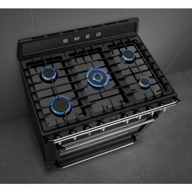 Smeg TR90BL2 90cm Victoria Dual Fuel Range Cooker, Black