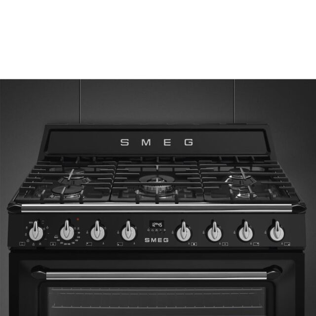 Smeg TR90BL2 90cm Victoria Dual Fuel Range Cooker, Black