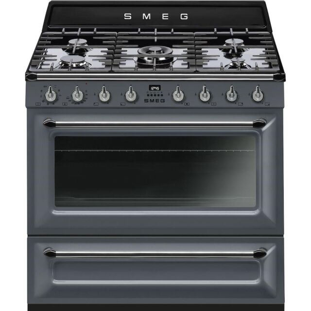 Smeg TR90GR2 90cm Victoria Dual Fuel Range Cooker, Grey