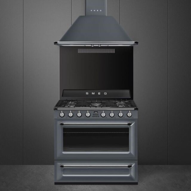 Smeg TR90GR2 90cm Victoria Dual Fuel Range Cooker, Grey