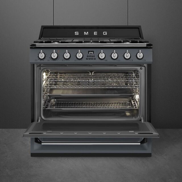Smeg TR90GR2 90cm Victoria Dual Fuel Range Cooker, Grey
