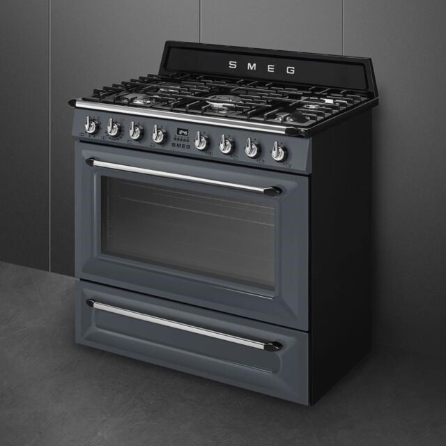 Smeg TR90GR2 90cm Victoria Dual Fuel Range Cooker, Grey