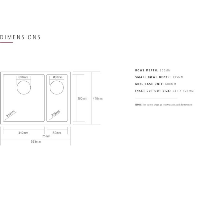 Caple MODE3415/R/BS Caple MODE3415/R/BS Mode 3415 Right handed Inset or Undermounted Sink