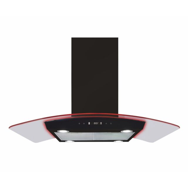 CDA EKPK90BL 90cm Curved Glass Island Extractor with Edge Lighting