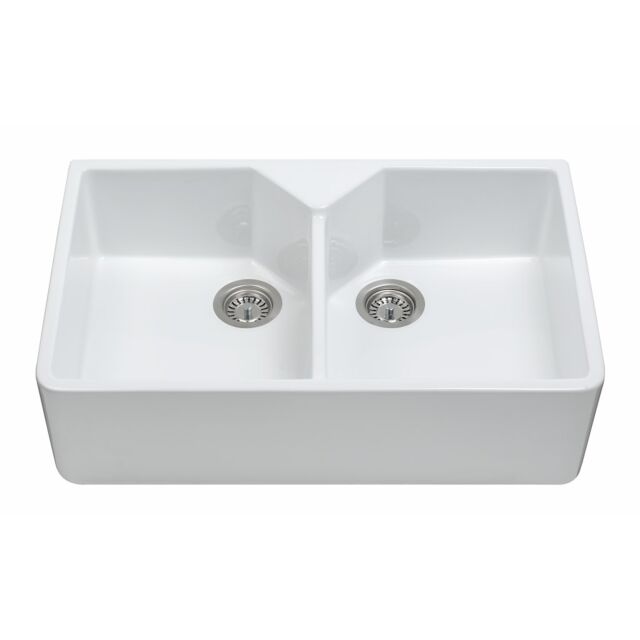 CDA KC12WH Ceramic Belfast Double Bowl Sink