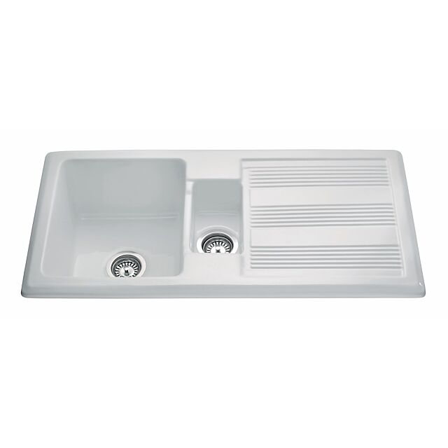 CDA KC24WH Ceramic One And A Half Bowl Sink