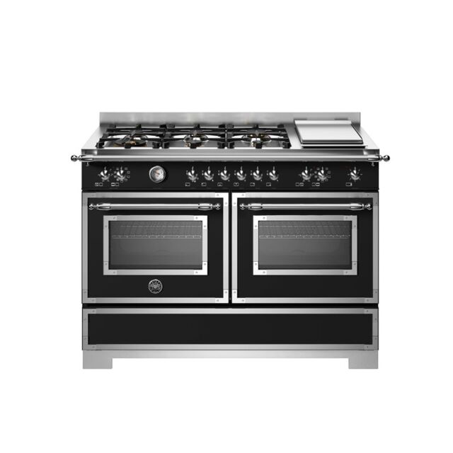 Bertazzoni HER126G2ENET2 Heritage 120cm Range Cooker Twin Oven with Griddle Dual Fuel Matt Black