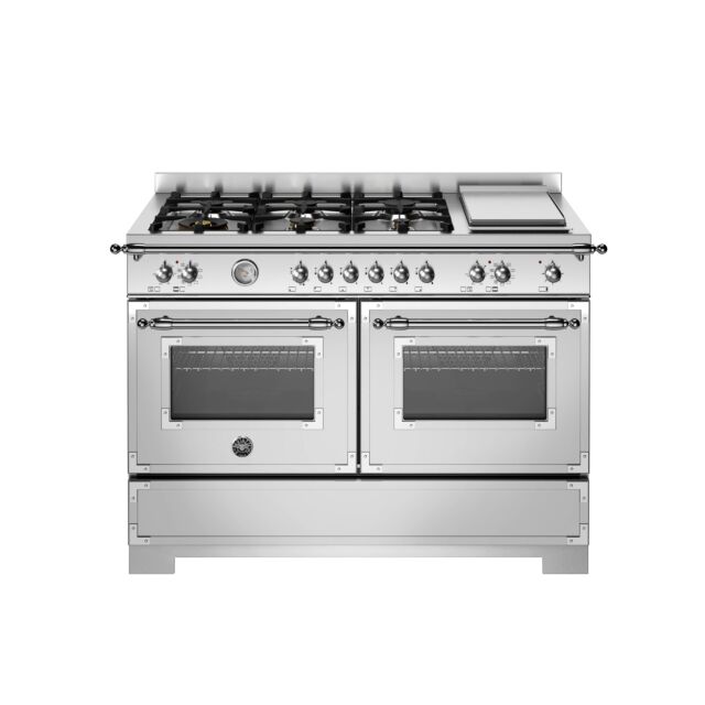 Bertazzoni HER126G2EXT2 Heritage 120cm Range Cooker Twin Oven with Griddle Dual Fuel Stainless Steel