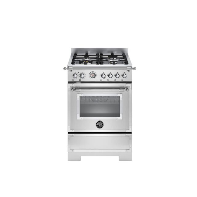 Bertazzoni HER64L1EXT2 Heritage 60cm Range Cooker Single Oven Dual Fuel Stainless Steel