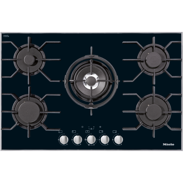 Miele KM3034-1 806mm wide, 5 zone gas hob with wok burner - ceramic base