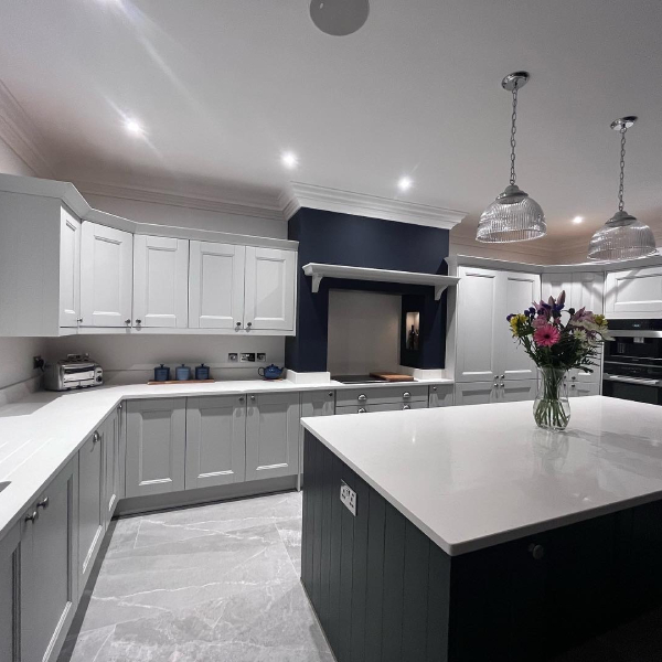 A white showroom kitchen